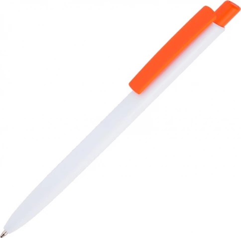 Ручка пластиковая шариковая Vivapens POLO, белая с оранжевым фото 1