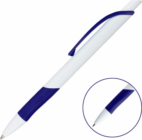 Ручка пластиковая шариковая Vivapens Kleo, с резинкой, белая с тёмно-синим фото 2