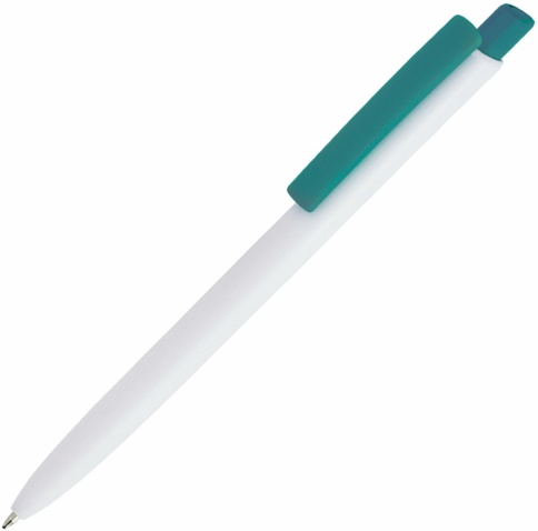 Ручка пластиковая шариковая Vivapens POLO, белая с бирюзовой фото 1
