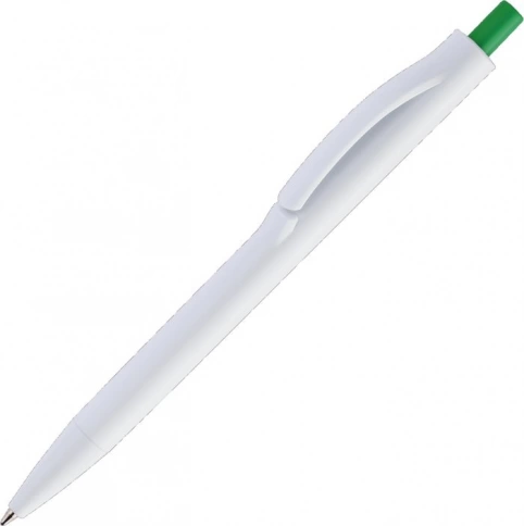 Ручка пластиковая шариковая Vivapens IGLA COLOR, белая c зелёным фото 1