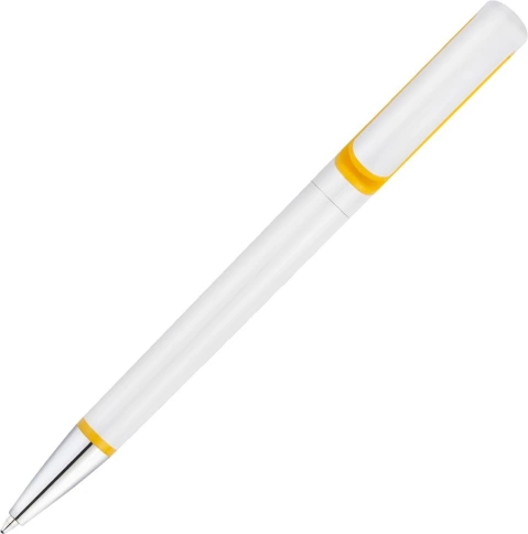 Ручка пластиковая шариковая Vivapens Tek, белая с жёлтой вставкой фото 2