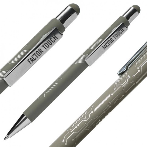 Ручка металлическая шариковая B1 FACTOR TOUCH со стилусом, серая фото 2