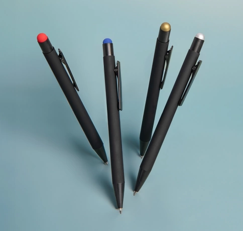 Ручка металлическая шариковая B1 FACTOR BLACK со стилусом, чёрная с красным фото 4